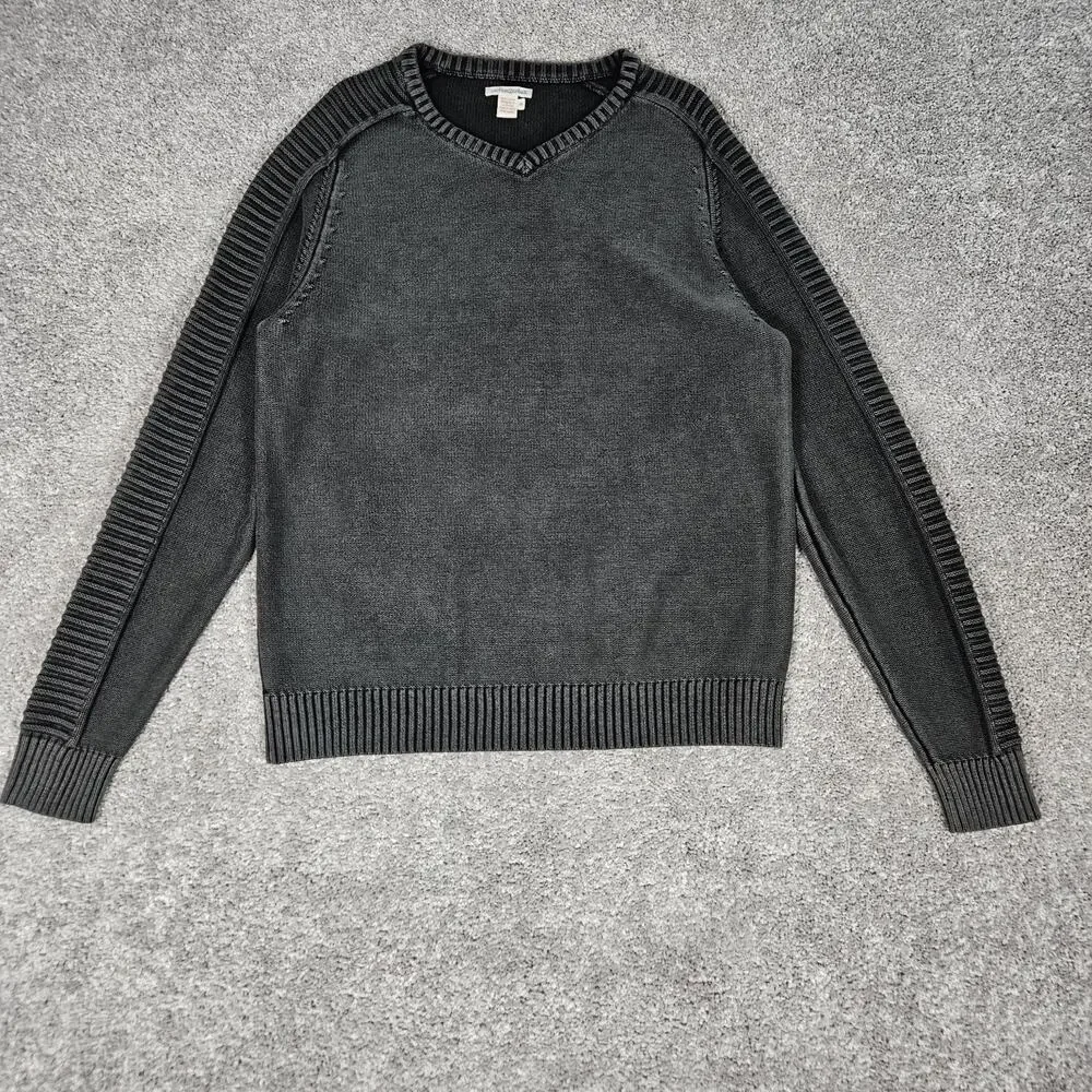 Carbon 2 Cobalt Sweater Men's Medium Charcoal V-Neck Rib Knit Cabincore Grunge